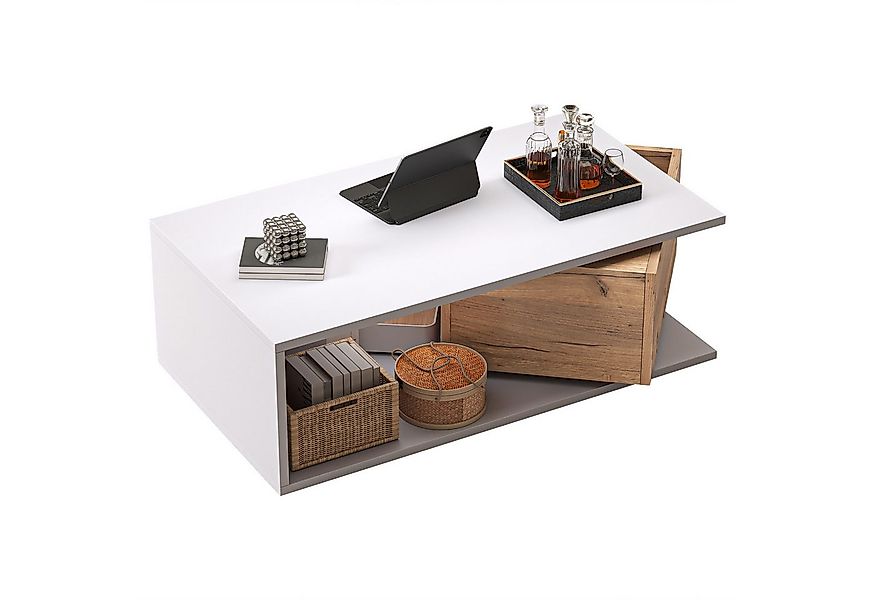 Merax Couchtisch mit hochglanz Tischplatte, Sofatisch in Weiß & Holzoptik ( günstig online kaufen