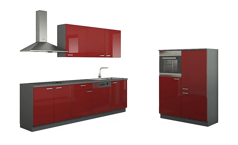 Küchenzeile mit Elektrogeräten - rot - 390 cm - Küchen > Küchenblöcke mit E günstig online kaufen