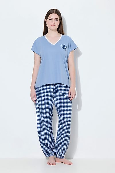 Ulla Popken Pyjama Schlafanzug Karo V-Ausschnitt günstig online kaufen