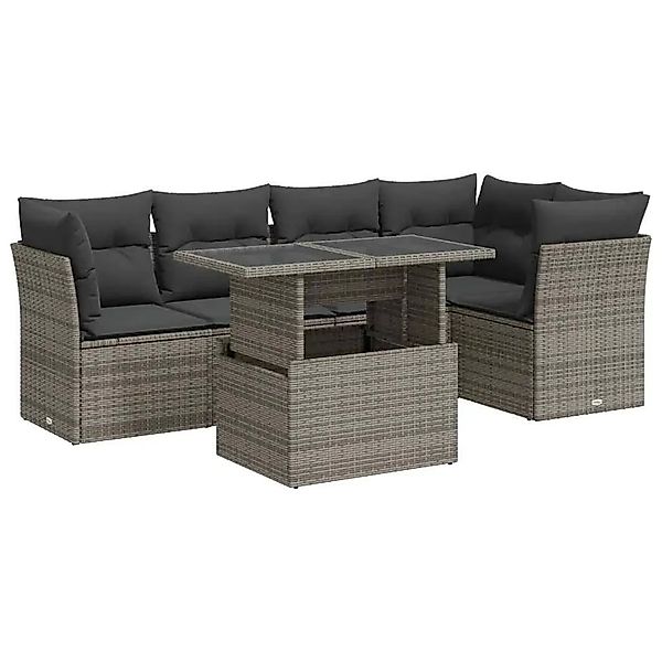 vidaXL 6-Tlg Garten-Sofagarnitur mit Kissen Grau Poly Rattan 3326161 günstig online kaufen