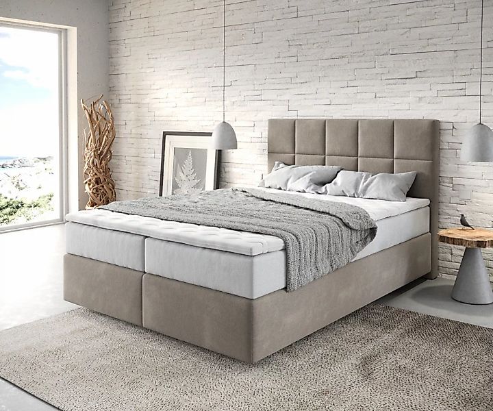 Boxspringbett Dream-Fine 140x200 cm Mikrofaser Beige mit TFK Matratze und V günstig online kaufen