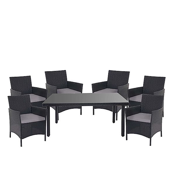 MCW Poly-Rattan-Garnitur Hamar 7-teilig Anthrazit Kissen Anthrazit günstig online kaufen
