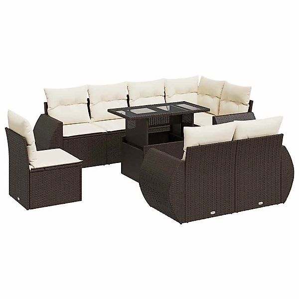 vidaXL 9-Tlg Garten-Sofagarnitur mit Kissen Braun Poly Rattan 3326664 günstig online kaufen