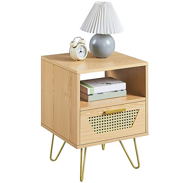 Yaheetech Nachttisch 40x40x55 cm (1-St), Rattan Beistelltisch mit 1 Schubla günstig online kaufen