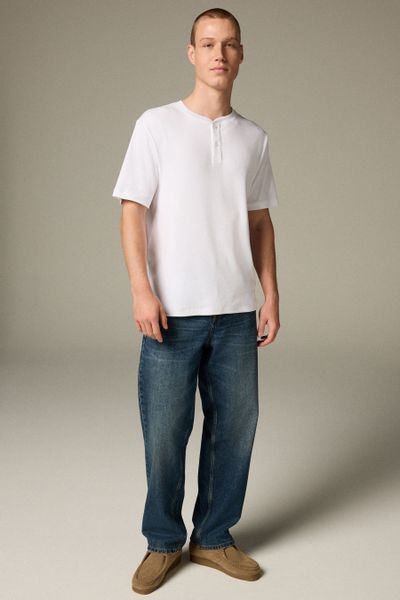 Next T-Shirt Geripptes T-Shirt mit Grandad-Kragen günstig online kaufen