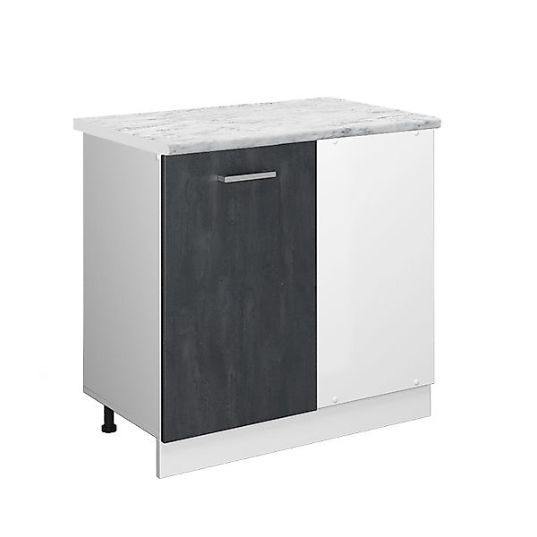 Vicco Eckunterschrank R-Line Küchen Eckschrank Schwarz Beton/Weiß 86 cm AP günstig online kaufen