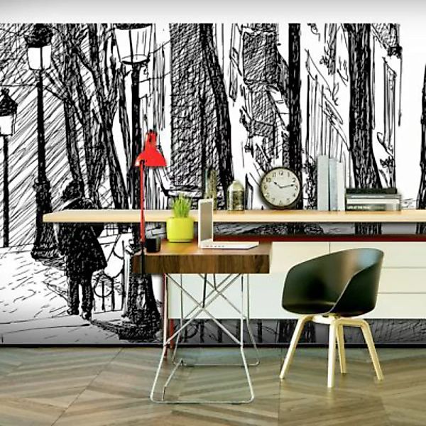 artgeist Fototapete Treppe - Montmartre schwarz/weiß Gr. 550 x 270 günstig online kaufen