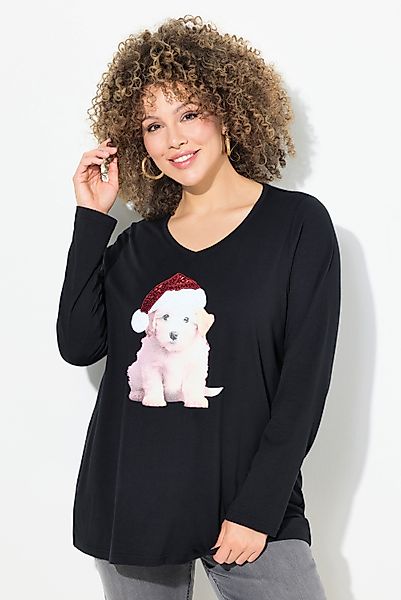 Ulla Popken Longsleeve Weihnachtsshirt Welpe A-Linie günstig online kaufen