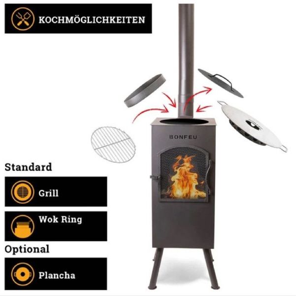 BonFeu Gartenkamin BonCarré Schwarz Terrassenofen Grill, günstig online kaufen