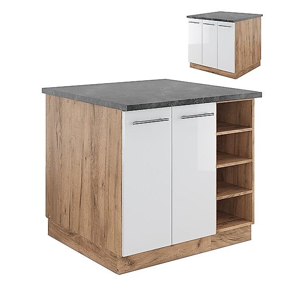 Vicco Unterschrank Fame-Line, Weiß Hochglanz/Goldkraft Eiche, günstig online kaufen