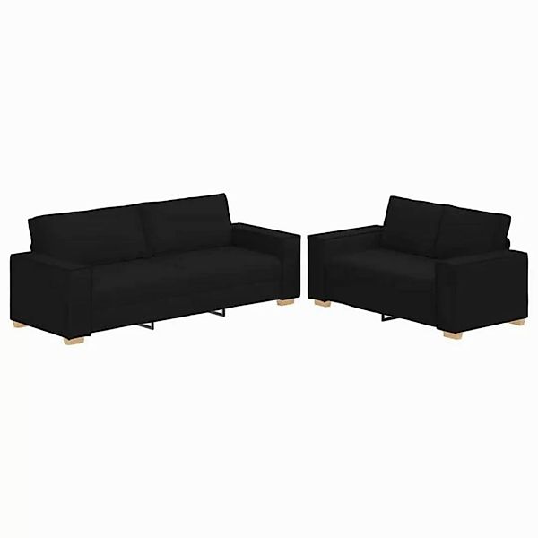 vidaXL Sofa 2-tlg. Sofagarnitur mit Kissen Schwarz Stoff günstig online kaufen