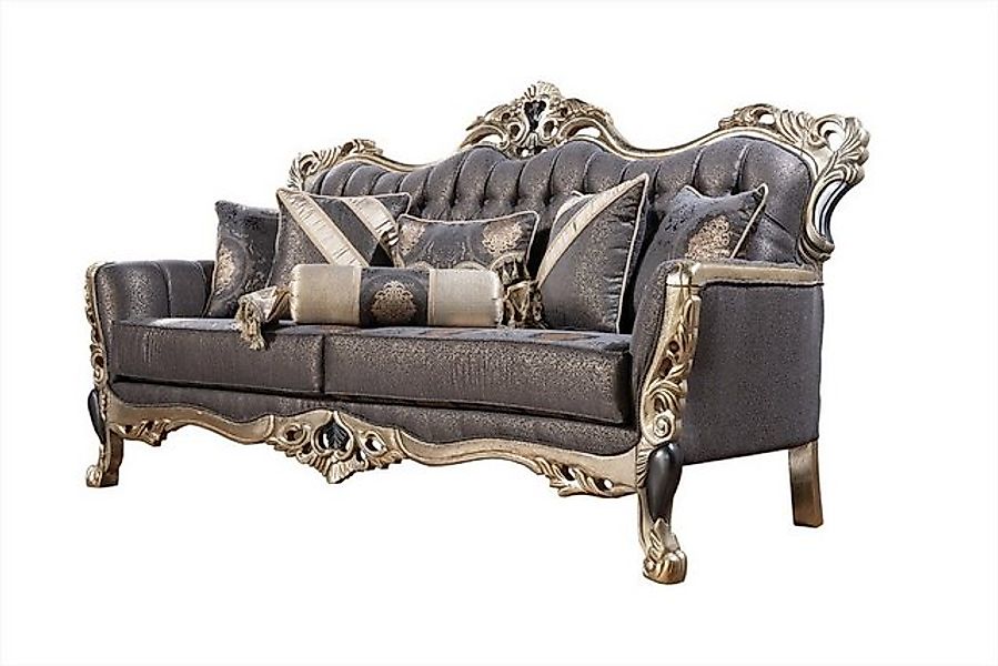 Xlmoebel Chesterfield-Sofa Dreisitzer Sofa 3 Blau Geschnitzte Beine Silberf günstig online kaufen