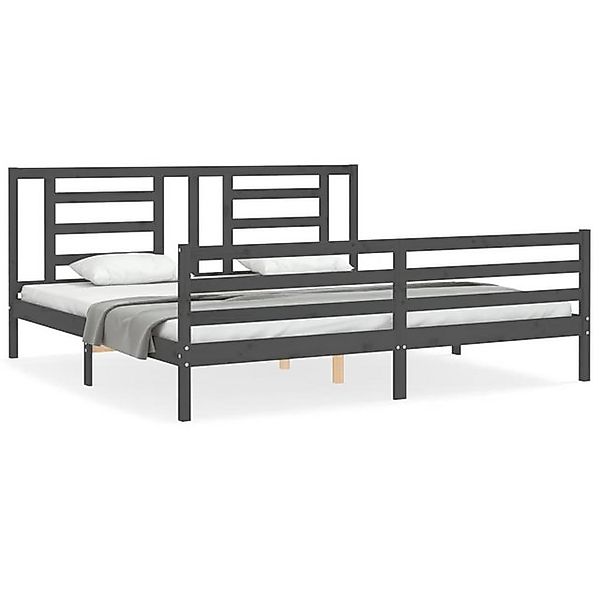 vidaXL Bettgestell, Massivholzbett mit Kopfteil Grau 200x200 cm günstig online kaufen