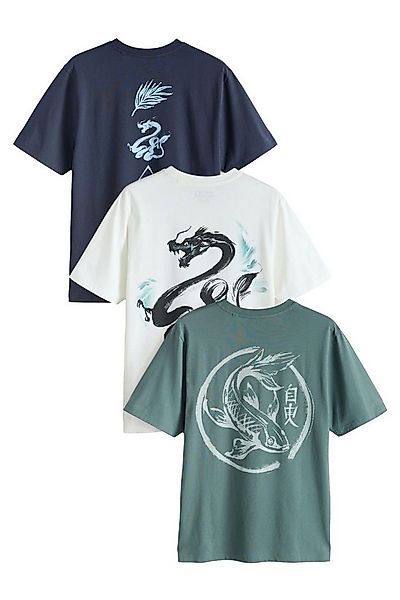 Next T-Shirt Regular Fit Grafik-T-Shirts aus Baumwolle 3er-Pack (3-tlg) günstig online kaufen