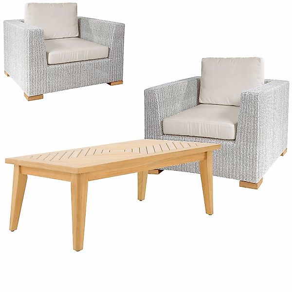 Polyrattan Premium Lounge-Set Havanna 3-tlg Grau günstig online kaufen
