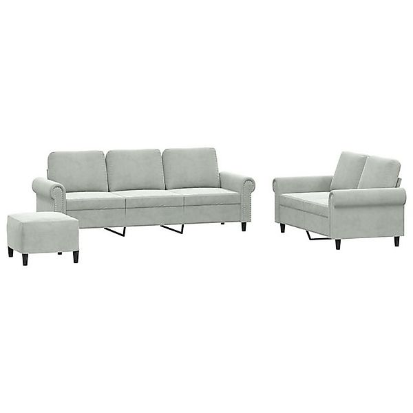 vidaXL Sofa, 3-tlg. Sofagarnitur mit Kissen Hellgrau Samt günstig online kaufen
