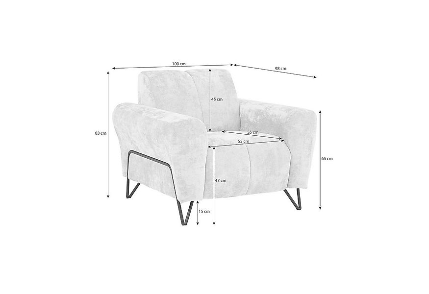 Beautysofa Sessel mit Metallbeine in schwarzer VOLARE (modernes Design, Rüc günstig online kaufen