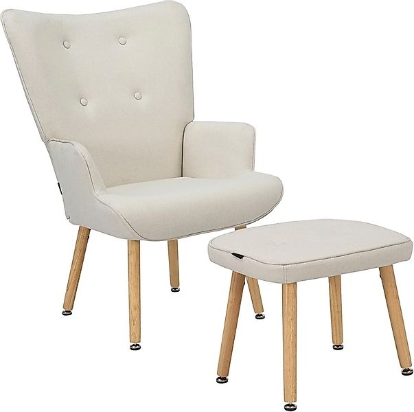 INOSIGN Ohrensessel »PERHAM, Sessel mit Hocker im Set, Knopfheftung, Massiv günstig online kaufen