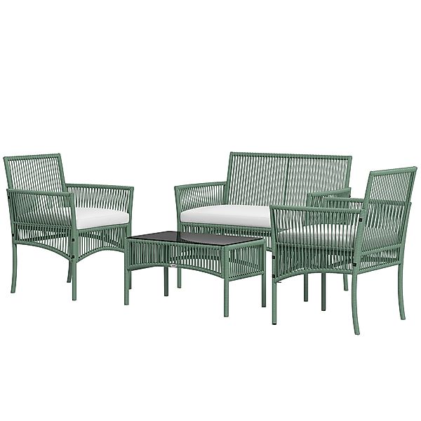 Outsunny Gartenmöbel-Set 4-teilig Sofa 2-Sitzer + 2 Sessel + 1 Couchtisch g günstig online kaufen