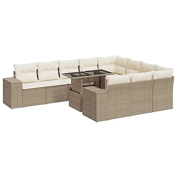 vidaXL 11-Tlg Garten-Sofagarnitur mit Kissen Beige Poly Rattan 3326869 günstig online kaufen
