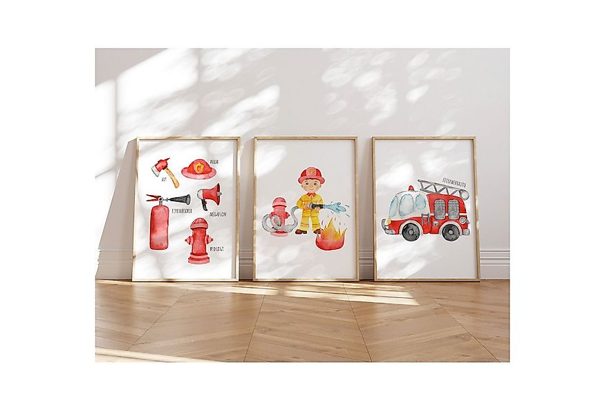 MeinBaby123® Poster Feuerwehr, Bilder Kinderzimmer Deko Jungs, Feuerwehraut günstig online kaufen