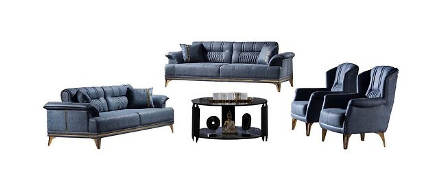 JVmoebel Sofa Sofagarnitur Wohnzimmer Set Sofa 3+3+1+1 Sitzer Polster Blau günstig online kaufen