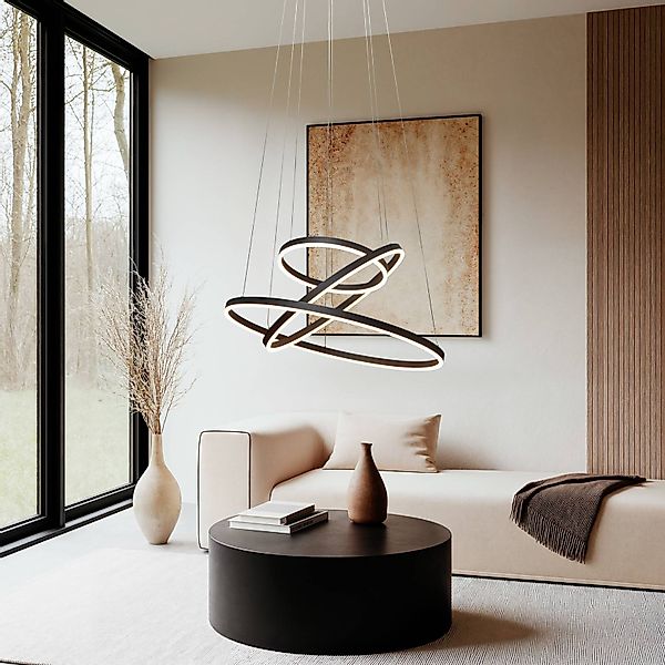 Arcchio LED-Hängeleuchte Albiona, schwarz, 3 Ringe, Ø 80 cm günstig online kaufen