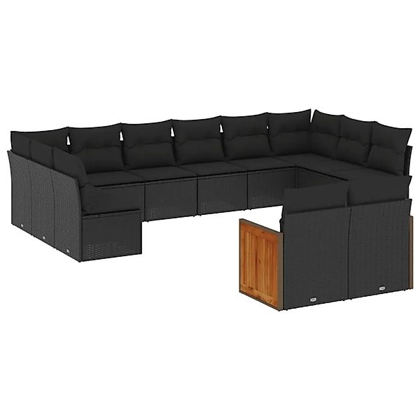 vidaXL 12-Tlg Garten-Sofagarnitur mit Kissen Schwarz Poly Rattan 3260522 günstig online kaufen