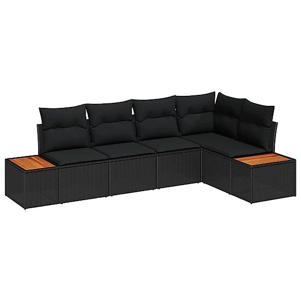 vidaXL Garten-Sofa-Set mit Kissen 5-Tlg Schwarz Poly Rattan 3348084 günstig online kaufen
