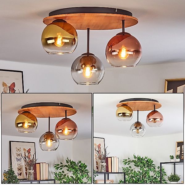 hofstein Deckenleuchte Deckenlampe Metall/Holz/Glas in Schwarz/Natur/Rauch/ günstig online kaufen