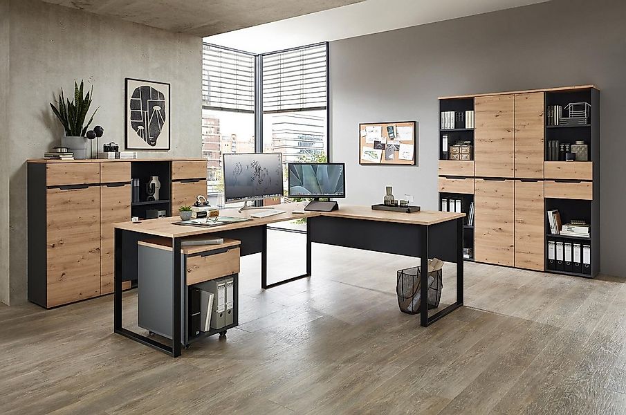 Innostyle Büromöbel-Set Komplettbüro MEMPHIS IV 8-teilig Front Artisan Eich günstig online kaufen