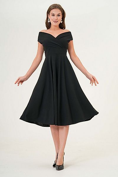 WOMAN VISION Minikleid Damen Schwarzes Stretch-Stoff Wickelhals-Design Schw günstig online kaufen