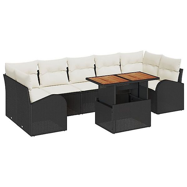 vidaXL Loungesofa 8-tlg. Garten-Essgruppe mit Kissen Schwarz Poly Rattan, 8 günstig online kaufen