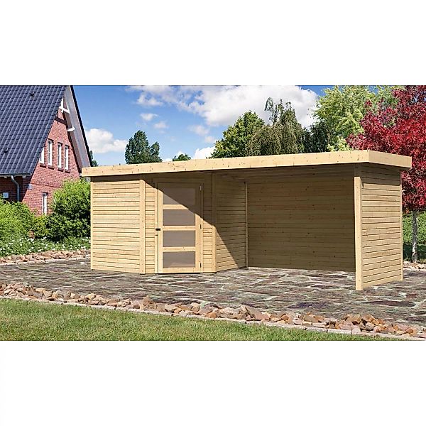 Karibu Holz-Gartenhaus Linköbing Natur Flachdach Unbehandelt 238 cm x 242 c günstig online kaufen
