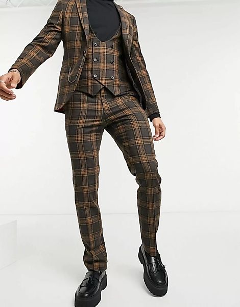 Twisted Tailor – Karierte Anzughose in Braun und Grau günstig online kaufen