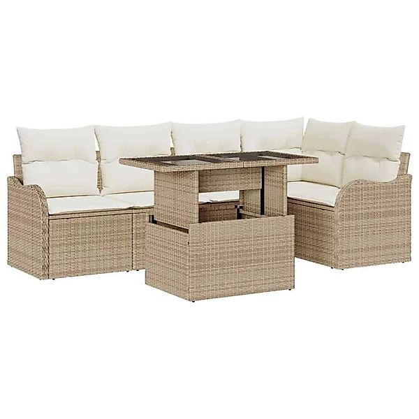 vidaXL 6-Teiliges Garten-Sofa-Set mit Kissen in Beige Poly Rattan 3348467 günstig online kaufen