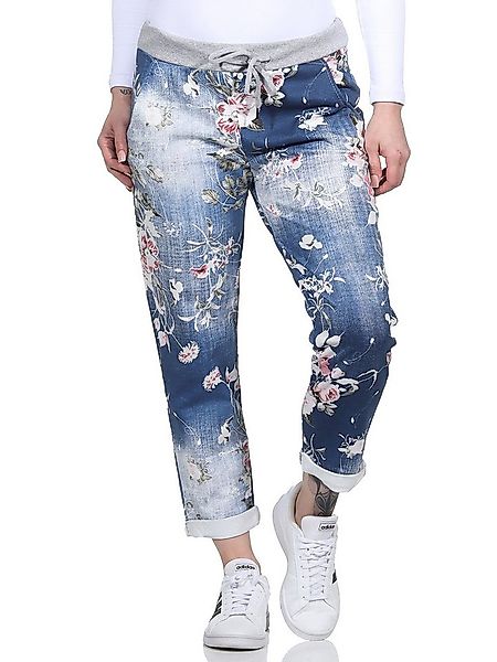 CLEO STYLE Jogginghose Damen Jogginghose 2581 36-40 Dunkelblau / Blume günstig online kaufen
