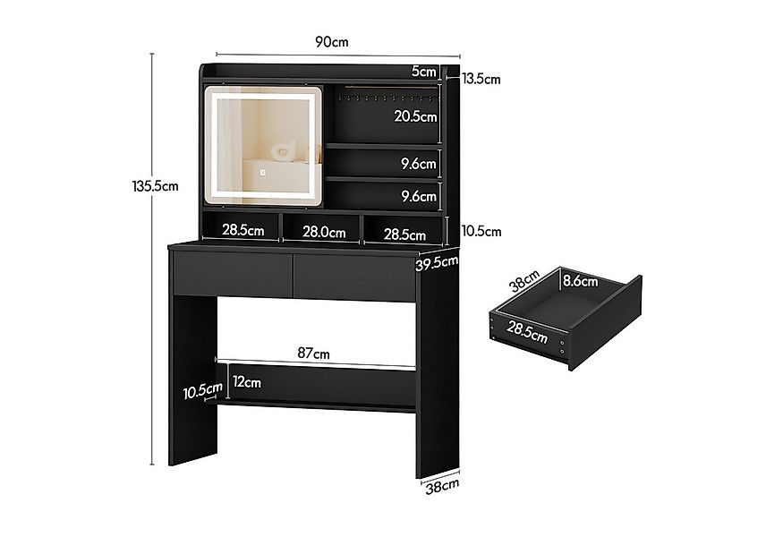 ALFORDSON Schminktisch mit 2 Schubladen und Schmuckhalter, LED-Spiegel stuf günstig online kaufen