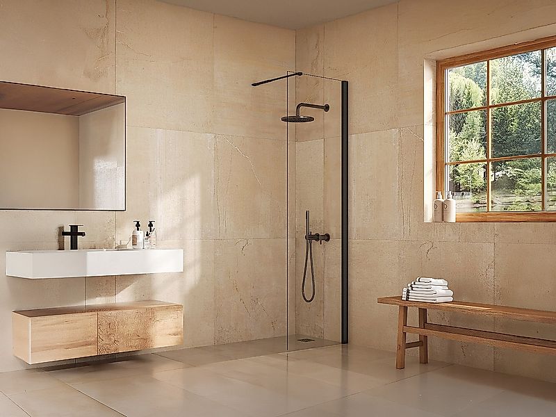 Duschtrennwand Seitenwand italienische Dusche – Schwarz matt – Glas 5 mm – günstig online kaufen