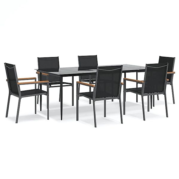 vidaXL 7-Tlg Garten-Essgruppe Schwarz Textilene und Stahl 3187039 günstig online kaufen