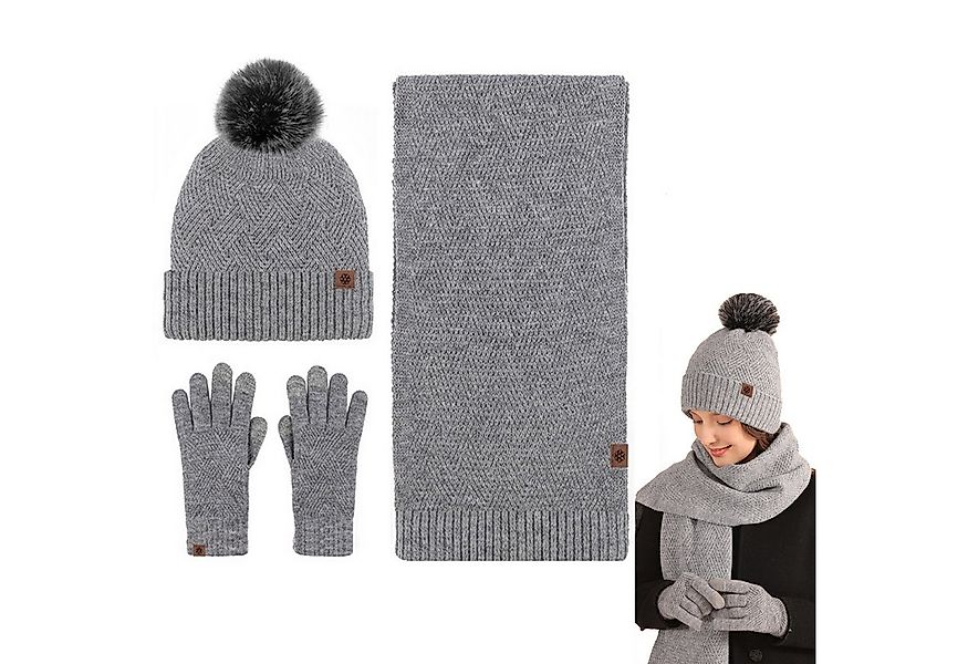 Mutig Mütze & Schal Mütze Schal Handschuh 3-Set,Gestrickte Touchscreen-Hand günstig online kaufen