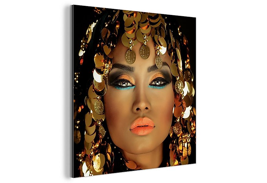 MuchoWow Metallbild Frau - Kleopatra - Gold - Schmuck - Make-up - Luxus, In günstig online kaufen