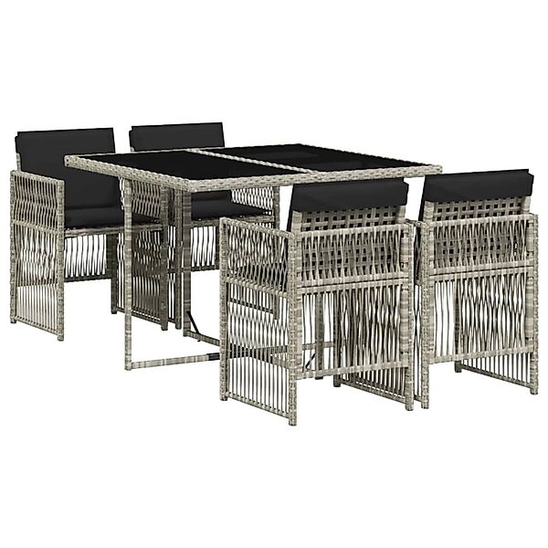 vidaXL 5-Tlg Garten-Essgruppe mit Kissen Hellgrau Poly Rattan 3210899 günstig online kaufen