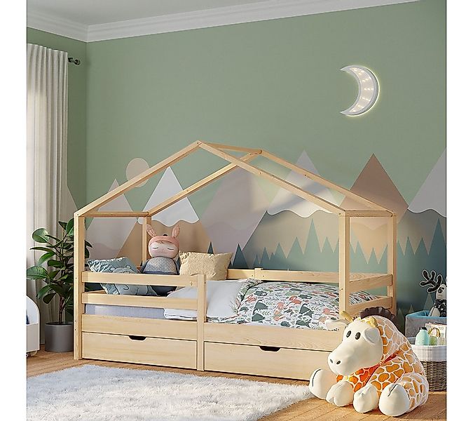 Bellabino Hausbett Abia mit Lattenrost und Rausfallschutz, 90x200 cm (natur günstig online kaufen