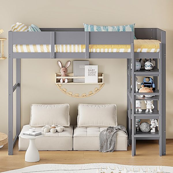 Flieks Hochbett Massivholz Kinderbett 90x200cm mit günstig online kaufen