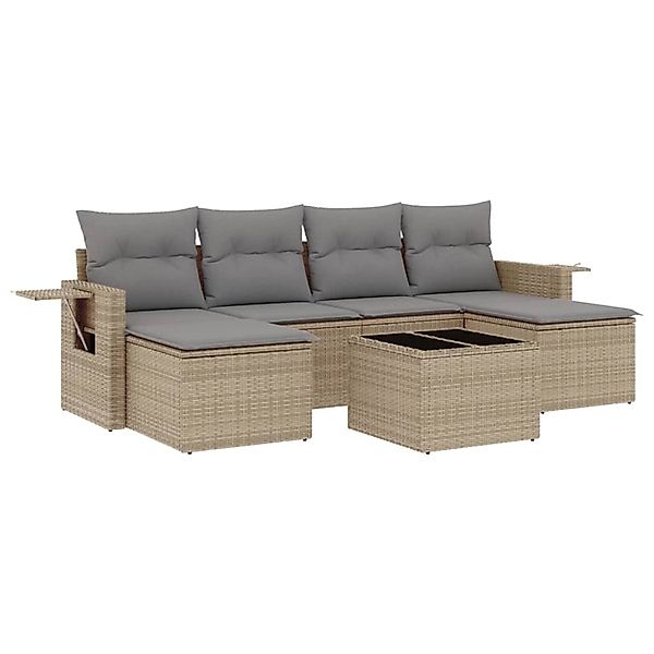 vidaXL 7-Tlg Garten-Sofagarnitur mit Kissen Beige Poly Rattan 3252866 günstig online kaufen