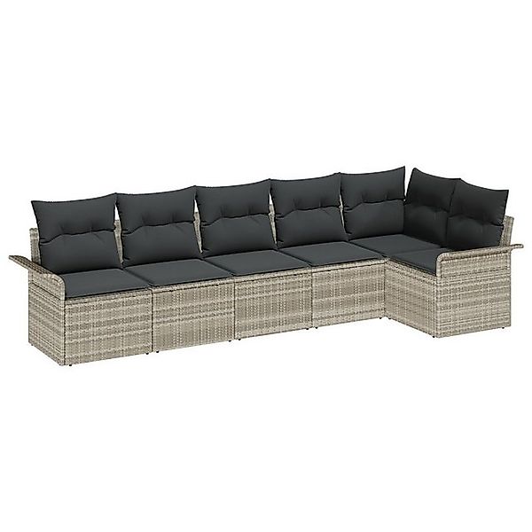 vidaXL Loungesofa 6-teiliges Garten-Sofa-Set mit Kissen Hellgrau Poly Ratta günstig online kaufen