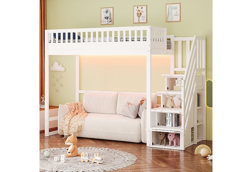 Odikalo Hochbett 90x200 140x200 Jugendbett Kinderbett mit Stauraum (Hochbet günstig online kaufen