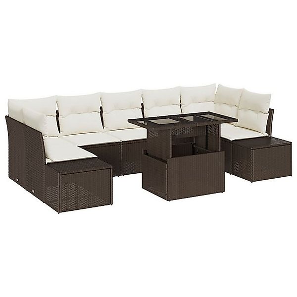 vidaXL Loungesofa 8-tlg. Garten-Sofagarnitur mit Kissen Braun Poly Rattan, günstig online kaufen