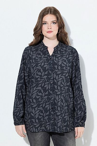 Ulla Popken Satinbluse Bluse Cupromix Blätter Stehkragen Langarm günstig online kaufen